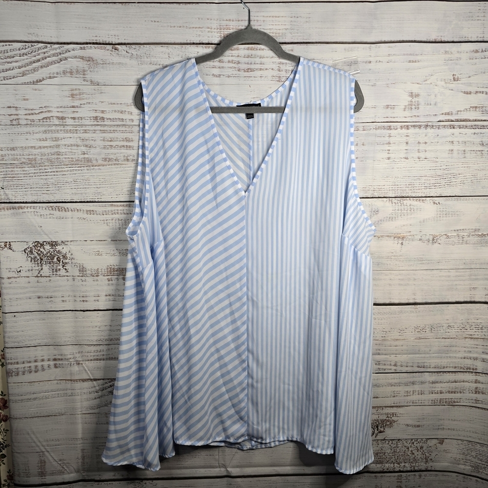 Glamour X Lane Bryant Womens Plus Size 28 Blue & White Striped Sleeveless Blouse